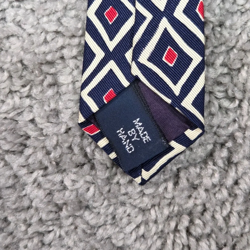 Polo Ralph Lauren Navy Blue Silk Tie Argyle Diamond Pattern USA‎ Made